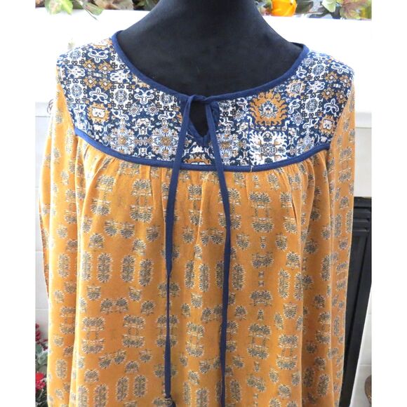 Rewind Peasant Blouse Long Sleeves Tie Neck  Mustard yellow M  EUC - Picture 4 of 9
